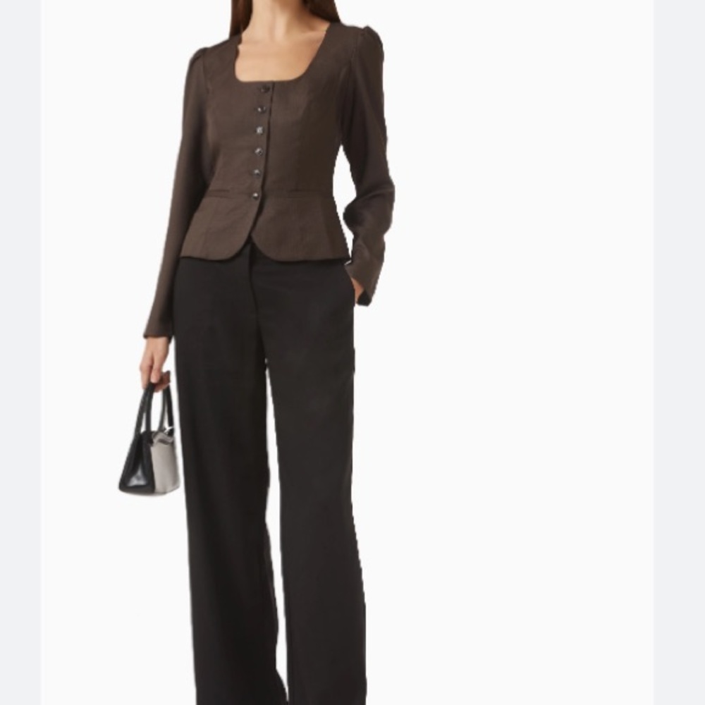 Reformation Brown Fitted Button-Up Scoop Neck Blouse - Picture 3 of 11